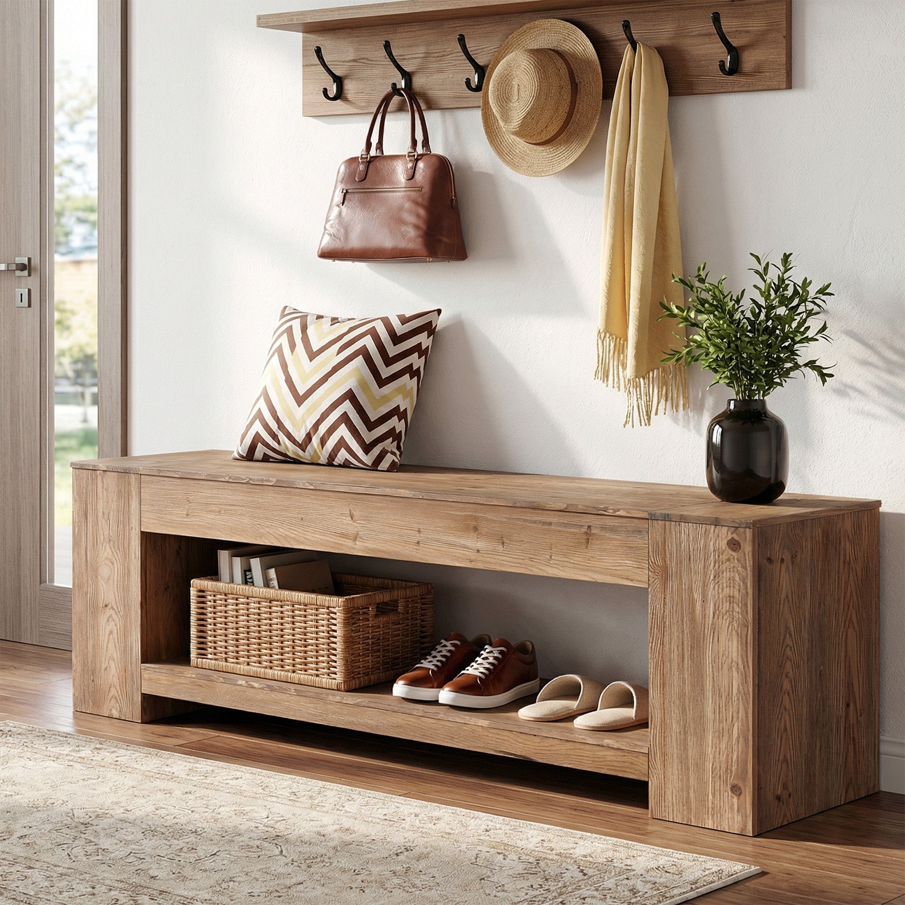 160cm Console Table, Solid Wood Entryway Table with Shelf for Hallway