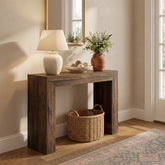 105cm Console Table, Wood-Look Entryway Table with Double Pedestal Base 3