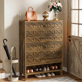 Wood Shoe Cabinet, Shoe Storage Organizer with 2 Flip Drawers 3