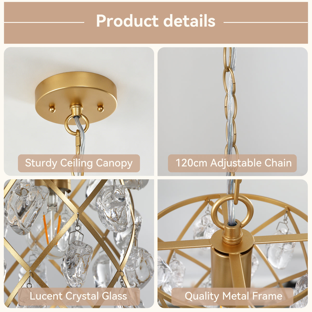 Modern Gold Crystal Pendant Light, Water Drop Glass Chandelier