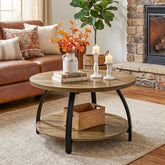 80cm Round Coffee Table, Center Cocktail Table with 2-Tier Storage Shelves 3