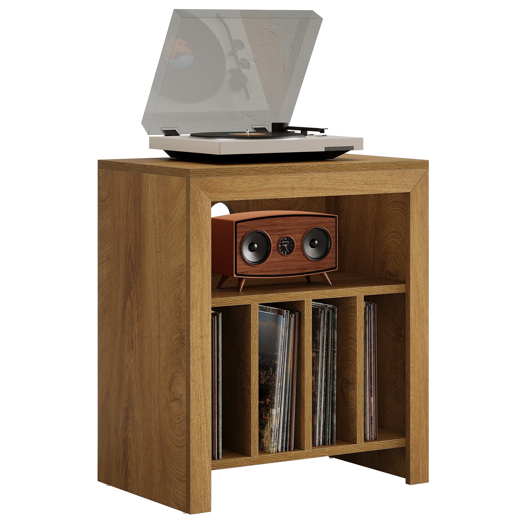 23.62" Industrial Record Player Cabinet with Wheels, Vinyl CD Media Storage Side Table