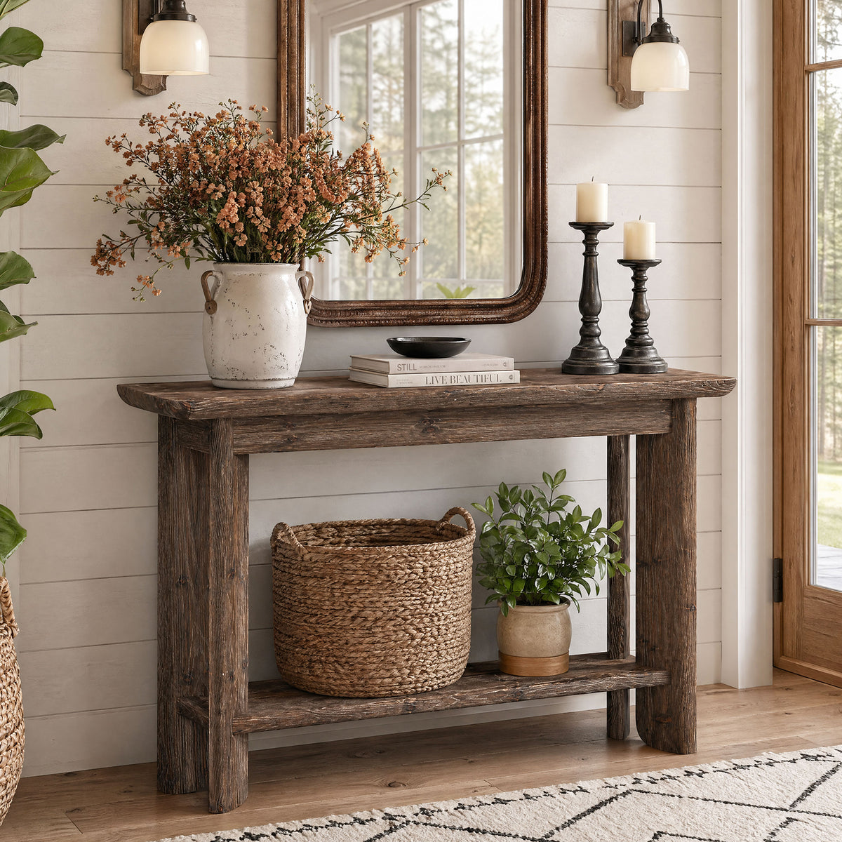 105cm Farmhouse Console Table, Narrow Sofa Table with Storage for Hallway Entryway