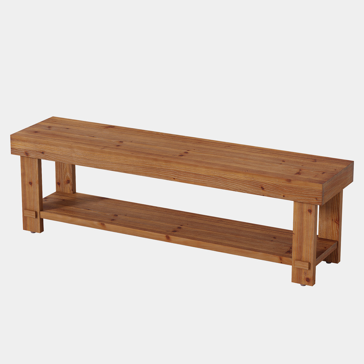 160cm Entryway Bench, Rustic Solid Wood 2-Tier Shoe Bench for Hallway