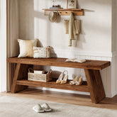47" 2-Tier Entryway Bench, Solid Wood Shoe Bench with Open Shelves 3