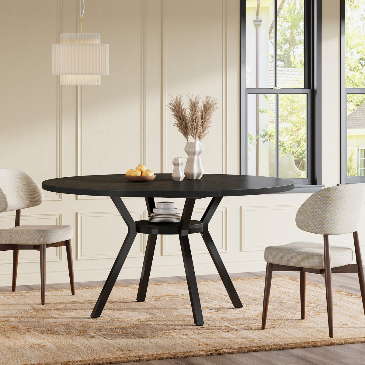 47" Dining Table, Modern Round Kitchen Table for 4