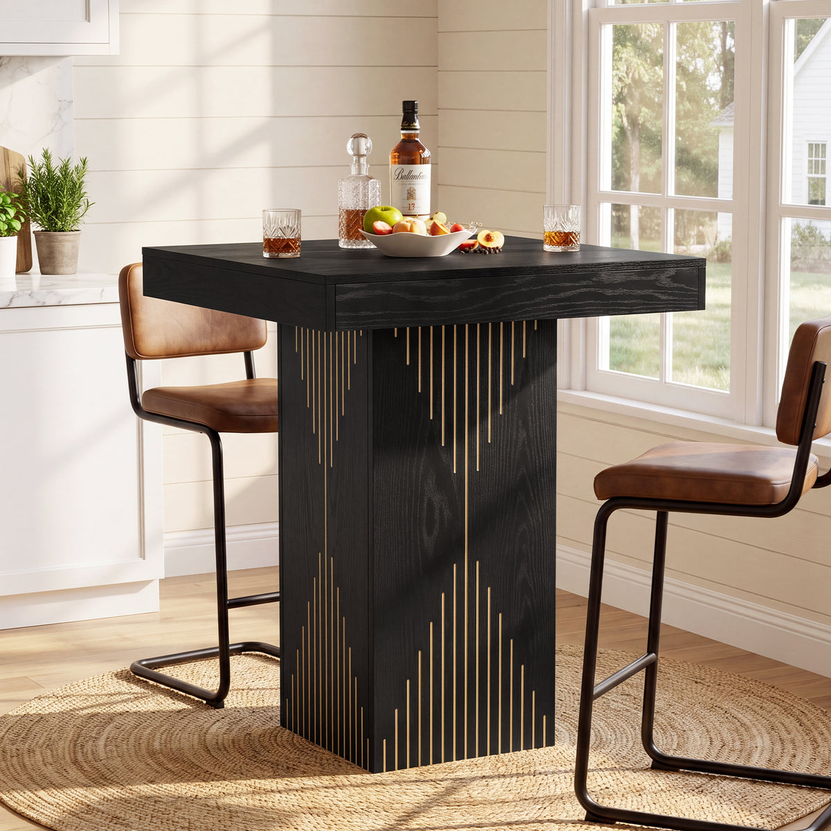 Tribesigns Square High Bar Table with Column Base, 80 x 80 cm, for the Kitchen and Living Room