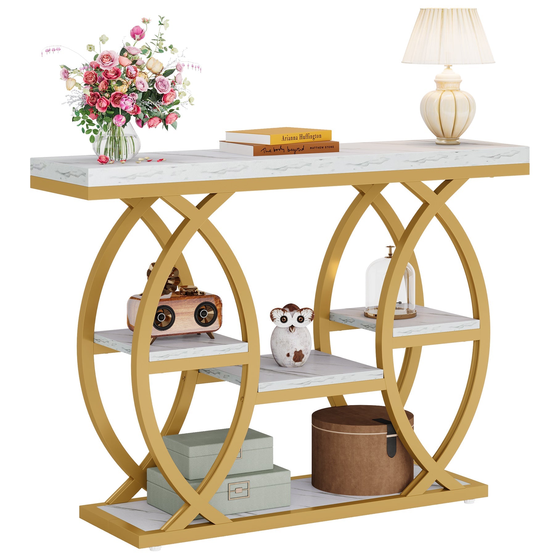 39.4" Console Table, 4-Tier Narrow Sofa Table with Metal Frame & Storage