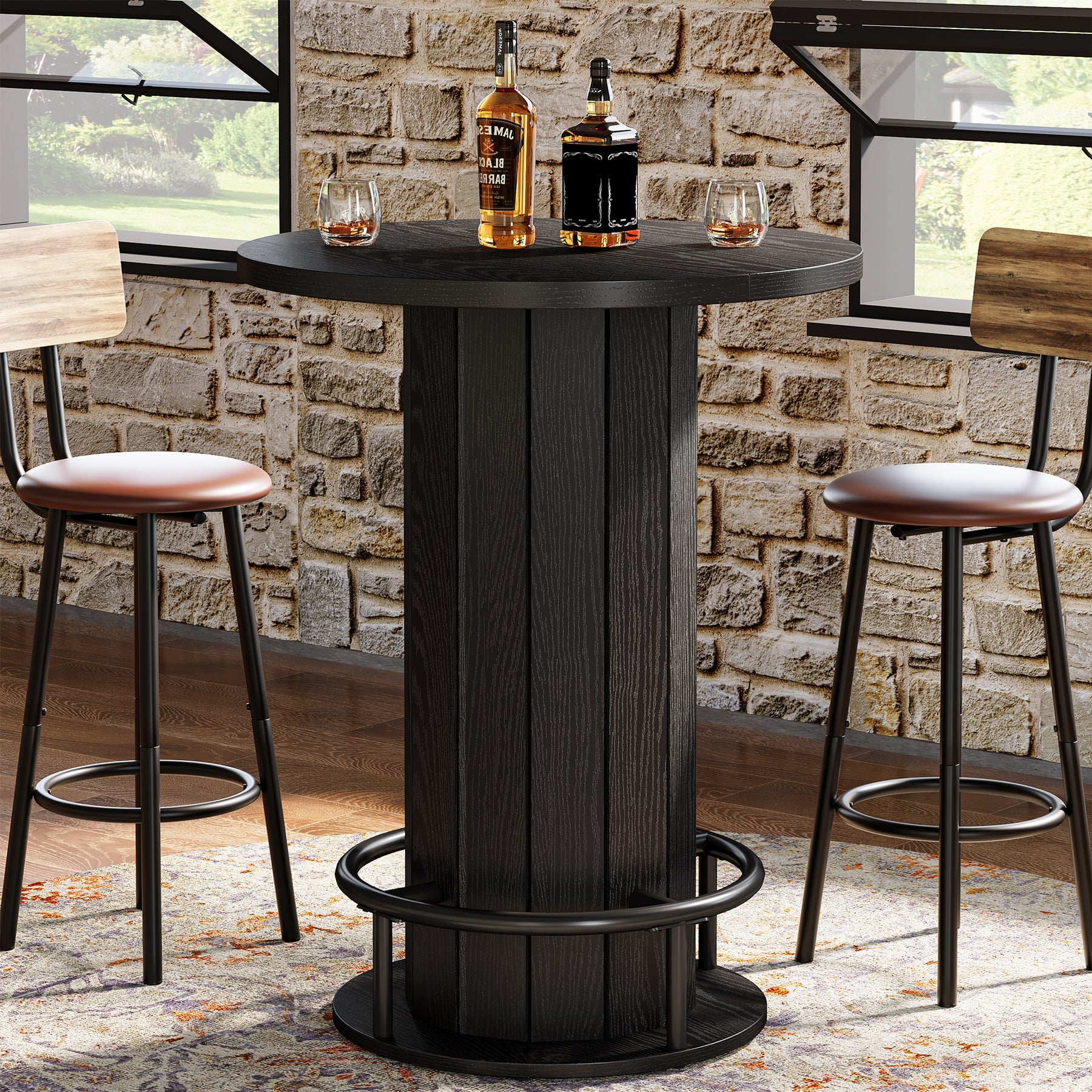 31" Bar Table, Round Bistro Pub Table with Footrest for Dining Coffee Cocktail(Only Table)