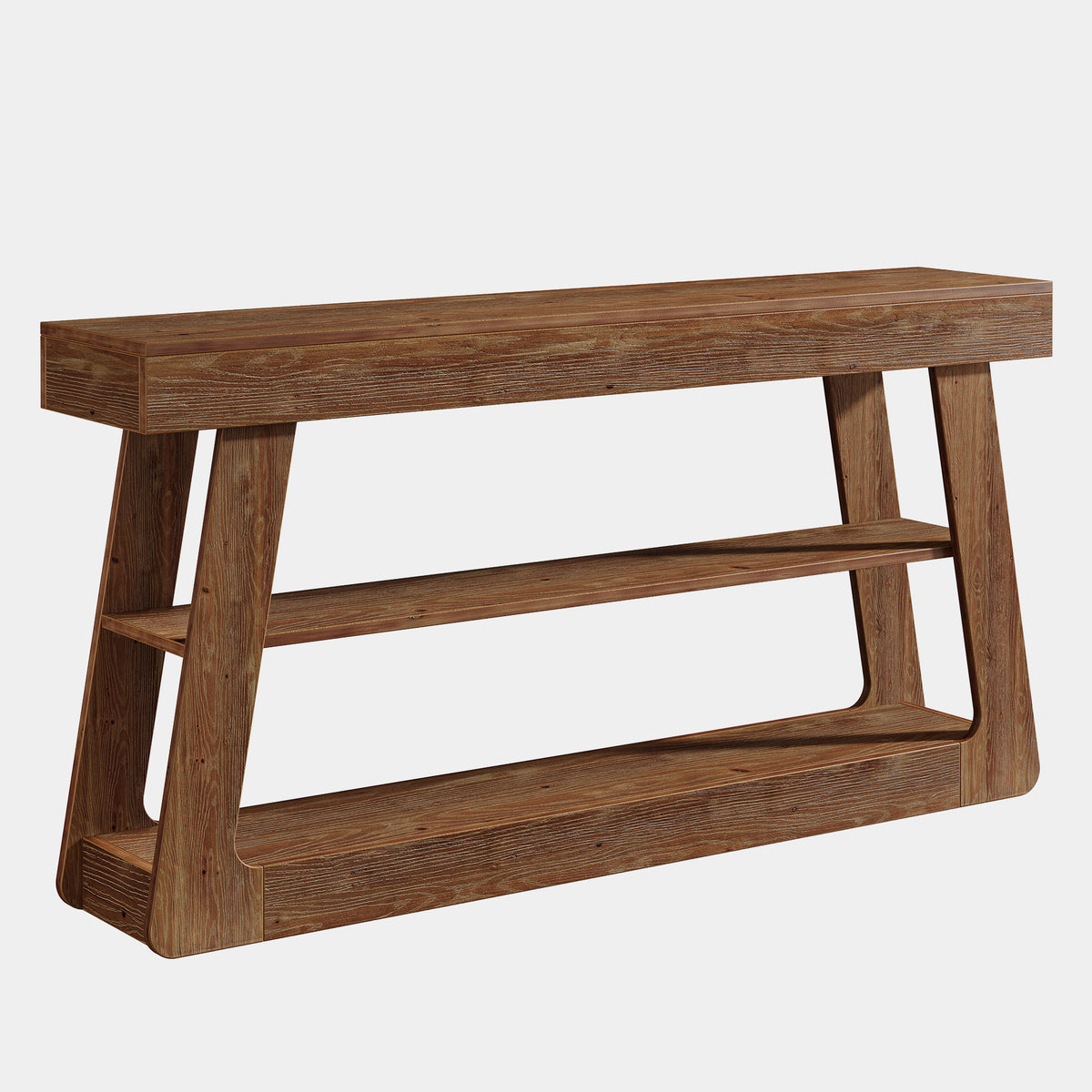 160cm Console Table, Solid Wood 3-Tier Entryway Table with A-Shaped Frame