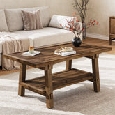 47" Solid Wood Coffee Table, Rectangle Center Table with 2-Tier Shelves 3