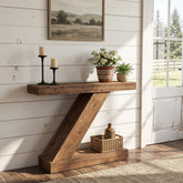 105cm Solid Wood Z-Shape Console Table, Modern Narrow Entryway Sofa Table for Living Room or Hallway 3