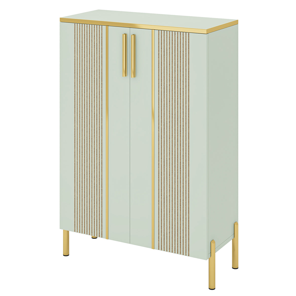 100cm Shoe Cabinet, White 6-Shelf Storage Cabinet with Gold Accents