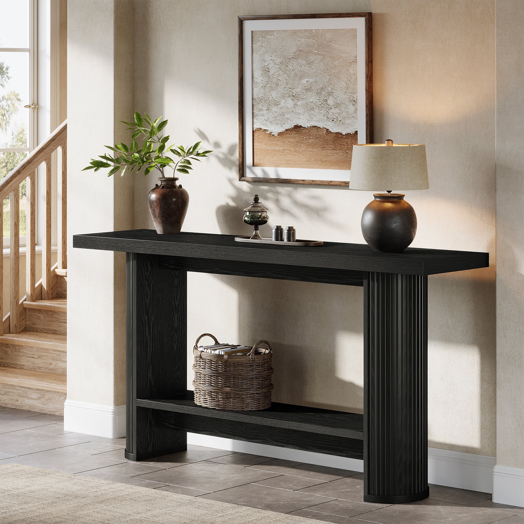 55" Narrow Console Table with Storage Shelf, Rustic Entryway Sofa Table