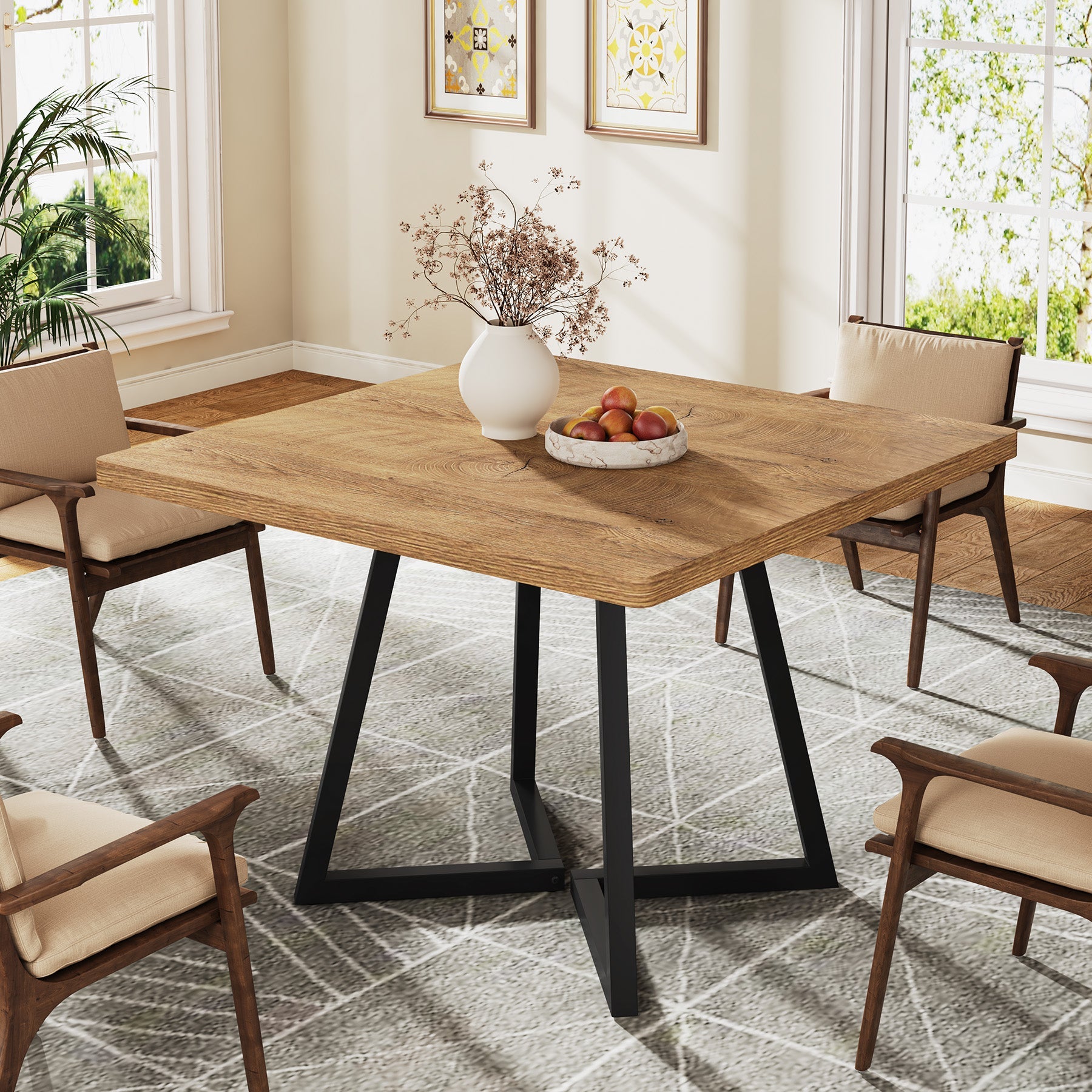 31.5" Square Dining Table, Wood Kitchen Table with Metal Legs for 4
