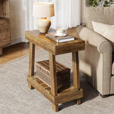 60cm Side Table, Country 2-Tier Wooden Nightstand for Living Room Bedroom 3