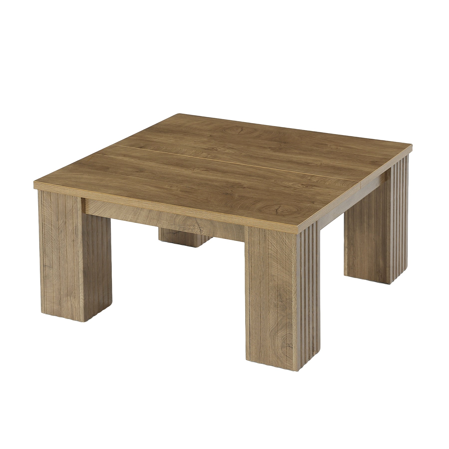 100cm Square Coffee Table, Farmhouse Center Table with Fluted Legs