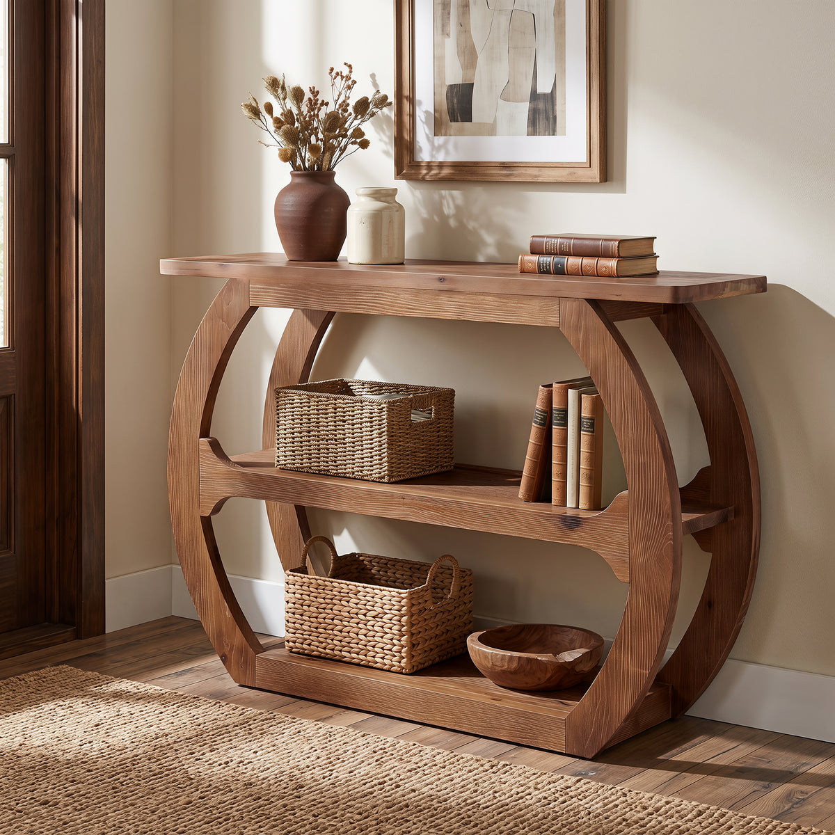 104cm Console Table, 2-Tier Solid Wood Farmhouse Entryway Sofa Table