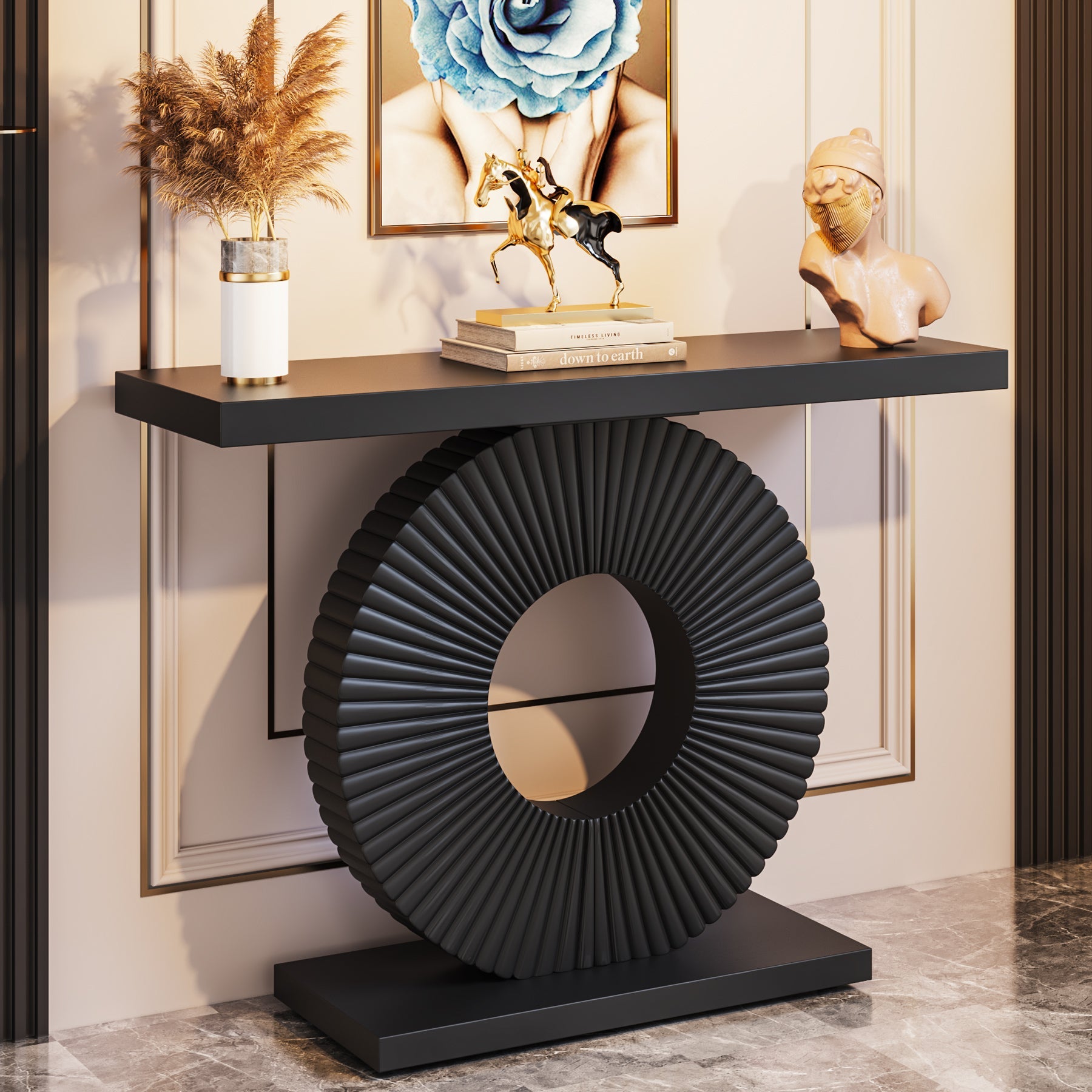 Modern Console Table 40" Wood Sofa Table with Geometric Base