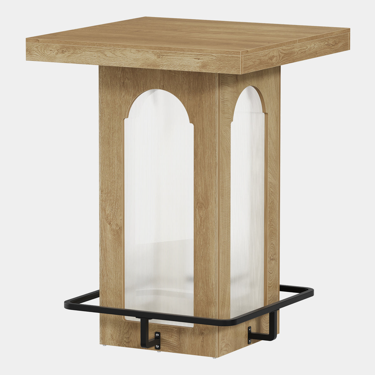 100cm Bar Table, Square High Top with RGB Light & Metal Footrest for Kitchen Home Bar