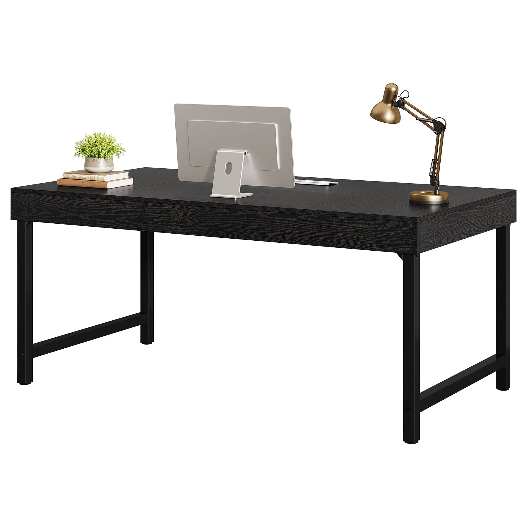 55" Industrial Executive Desk, Rustic Office Desk with Metal Legs, Study & Conference Workstation