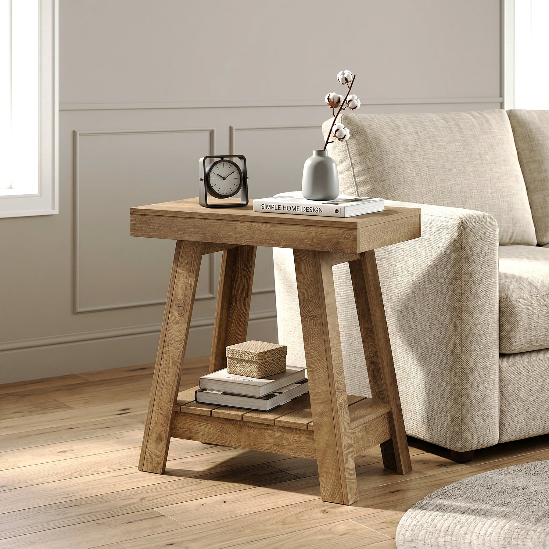 2-Tier End Table, Slim Sofa Side Table with Storage