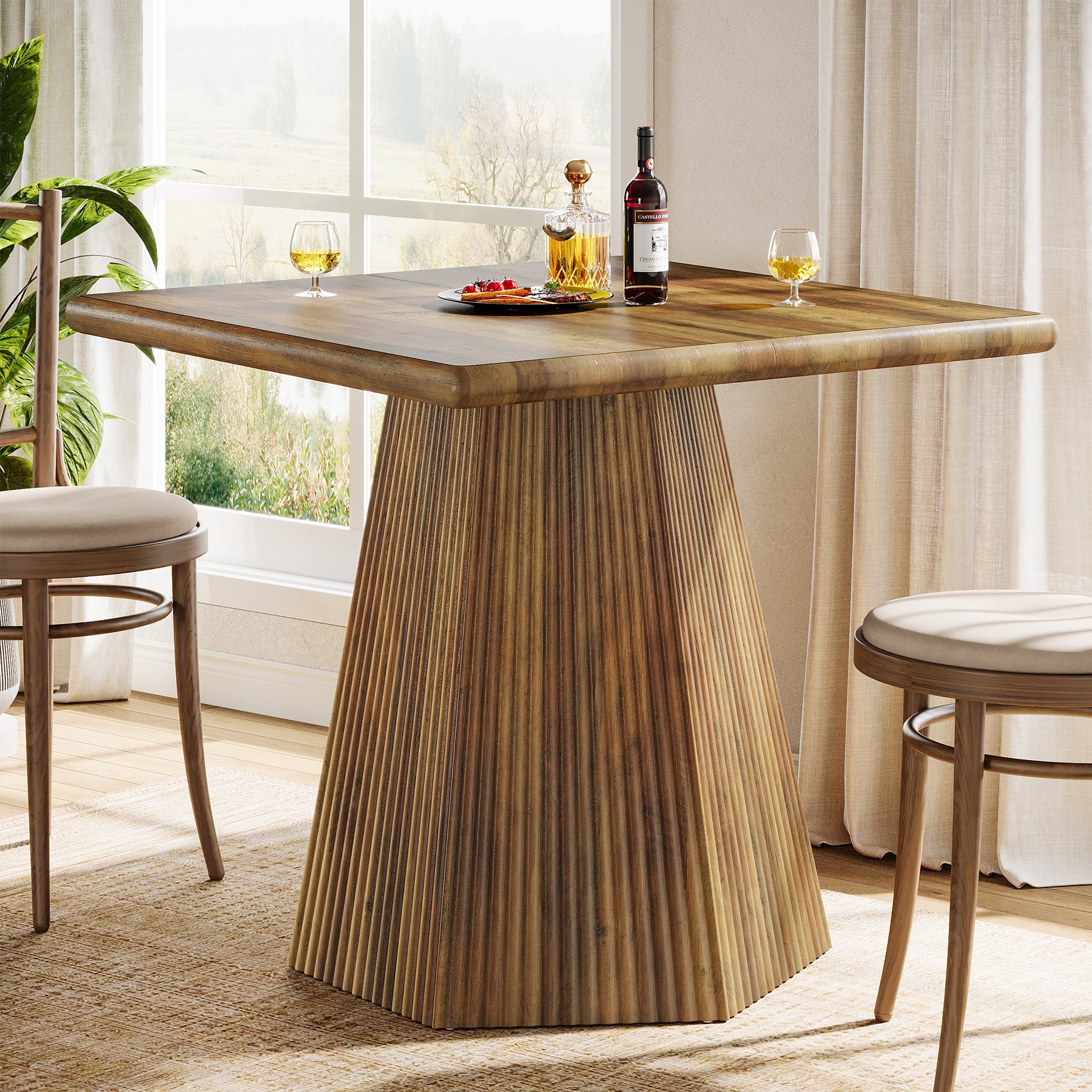 31.5" Square Dining Table for 4, Kitchen Table with Sturdy Pedestal Base