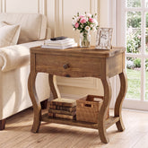 61cm End Table, Rustic Solid Wood Tall Side Table with Drawer for Living Room 3
