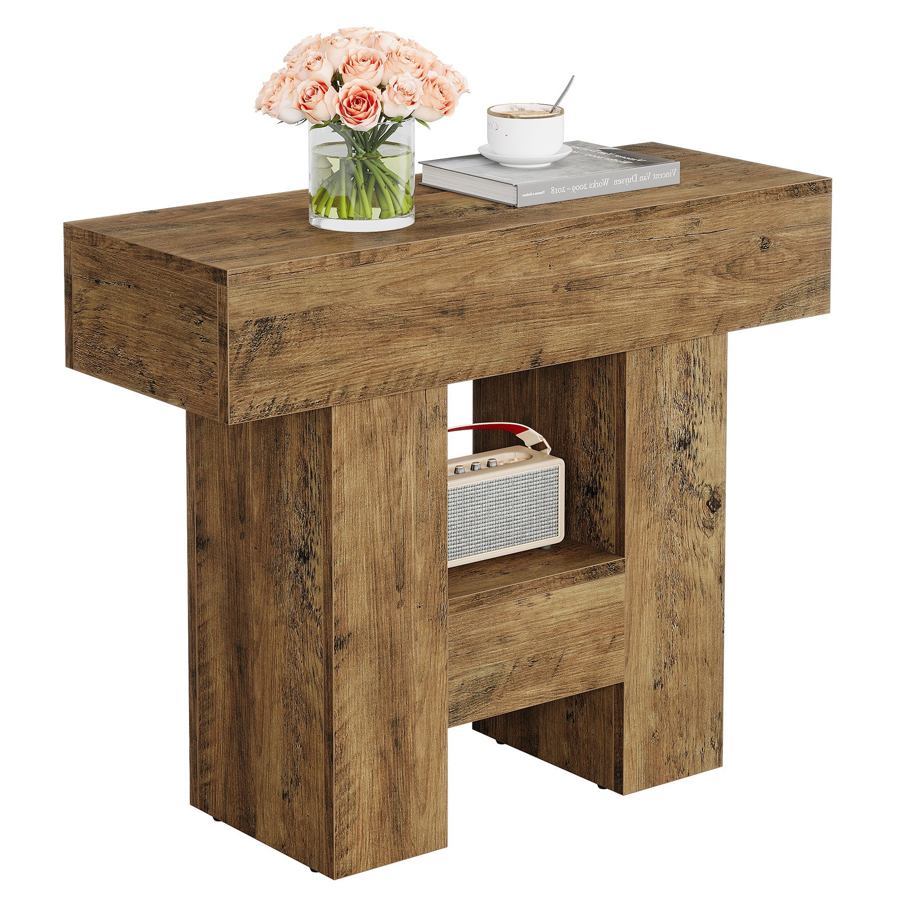 23.6" Farmhouse Narrow End Table with 2-Tier Storage Shelf, Sofa Side Table for Living Room