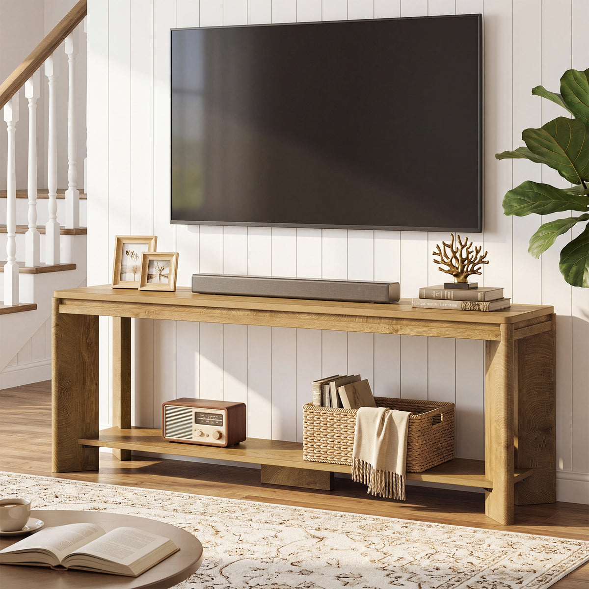 160cm Console Table, 2-Tier Sofa Entryway Table with Storage for Hallway Living Room