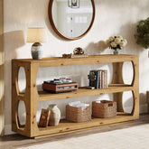 160cm Solid Wood Console Table, Farmhouse Narrow Entryway Sofa Table with 3-Tier Storage 3