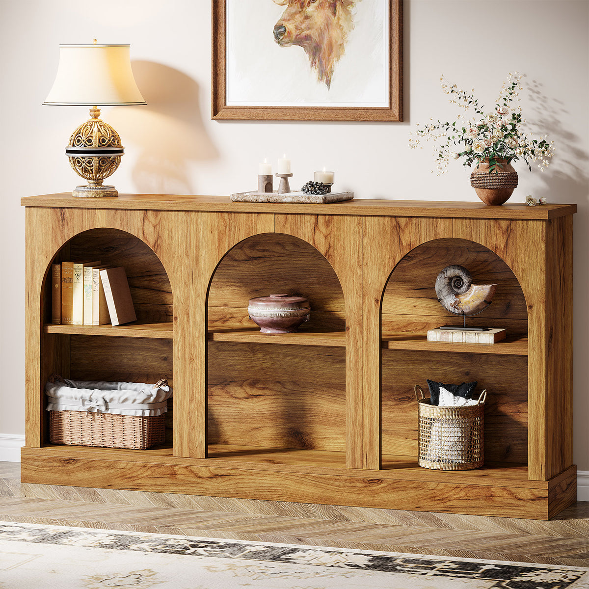 63" Farmhouse Console Table - 3-Tier Sofa Table with Storage