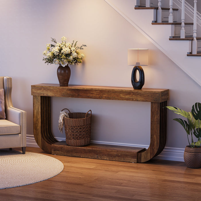 180cm Console Table, 2-Tier Wooden Hallway Table with U-Shaped Legs