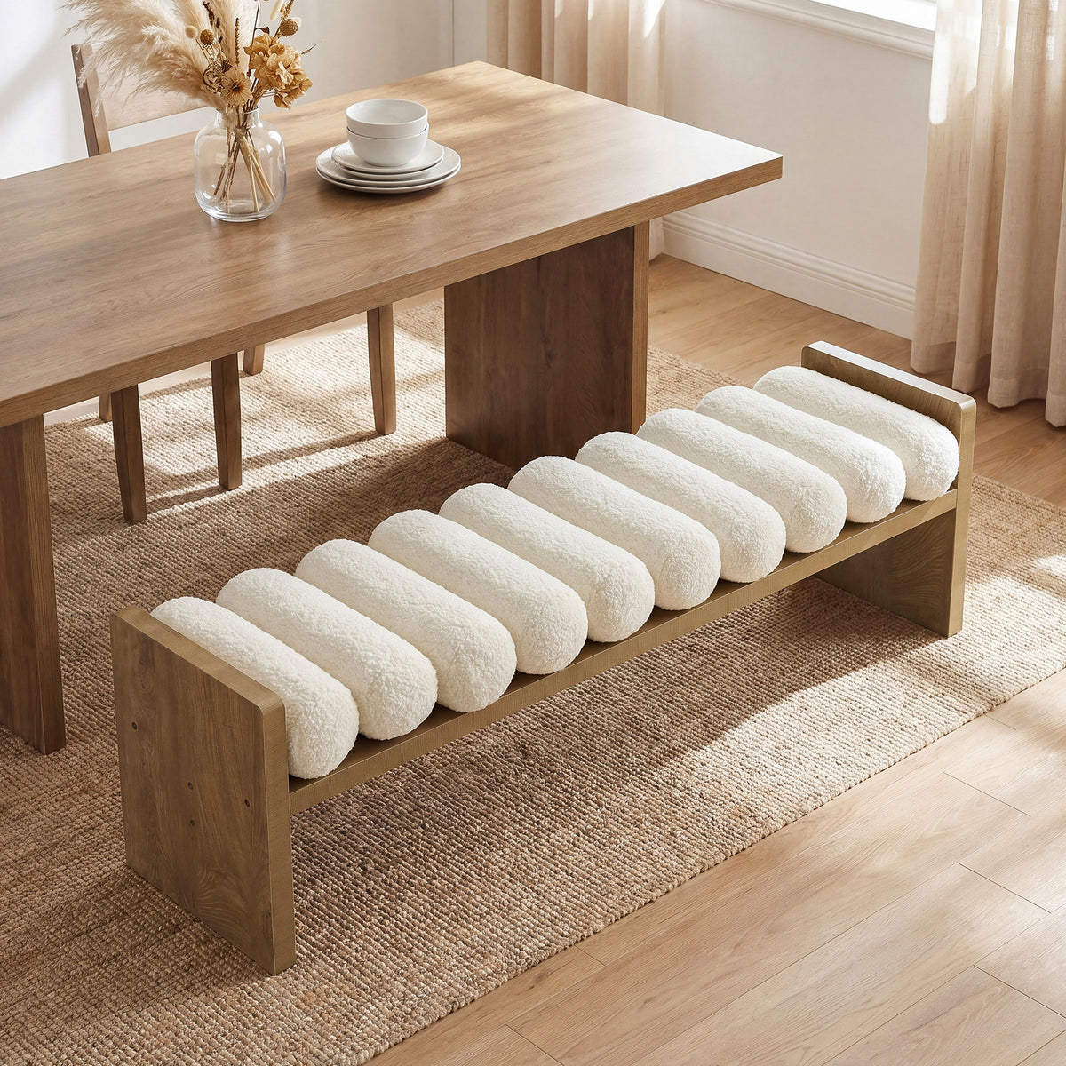 150cm Dining Bench, Upholstered Fabric Kitchen Bench with Removable Cushion