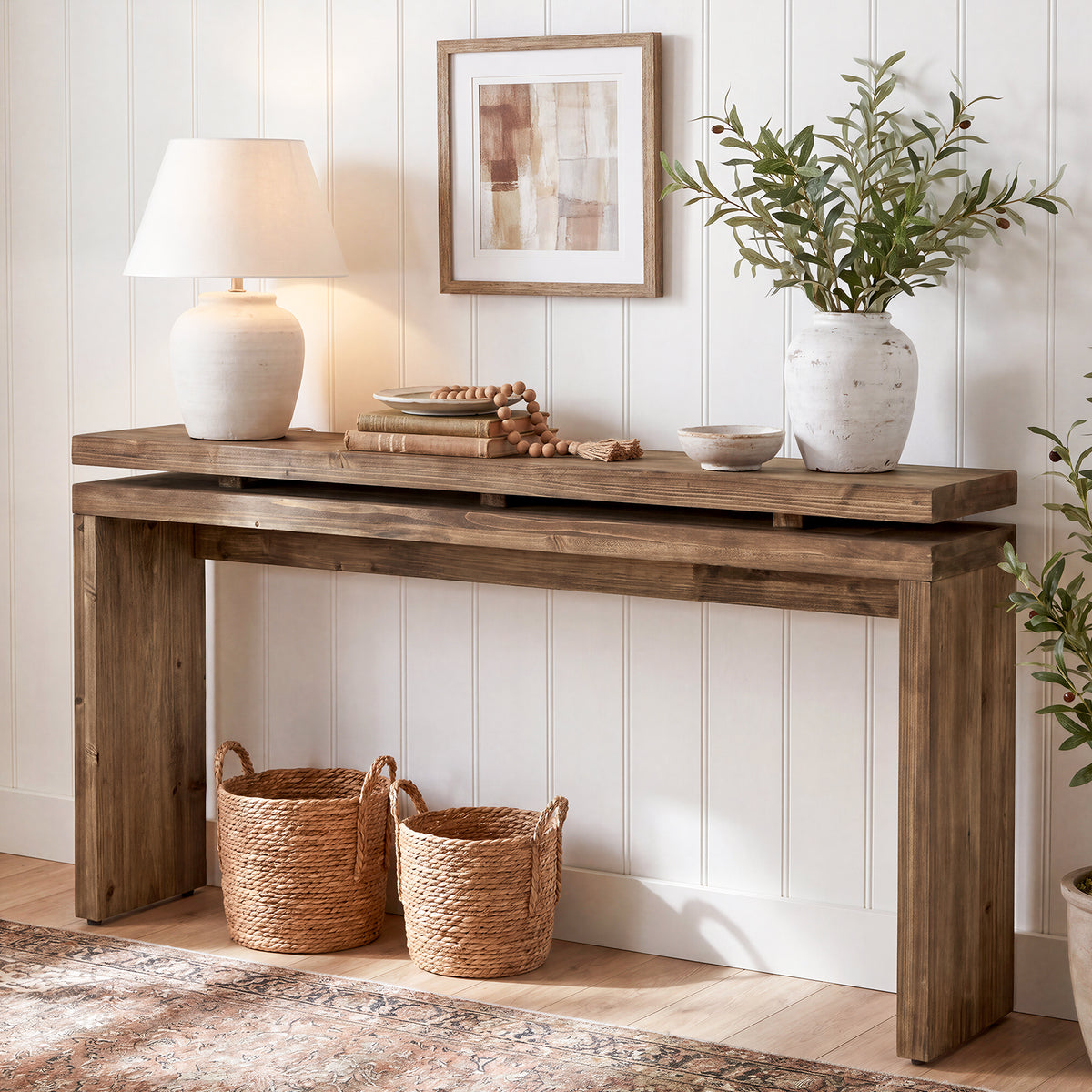 160cm Console Table, Solid Wood Narrow Rustic Hallway Table