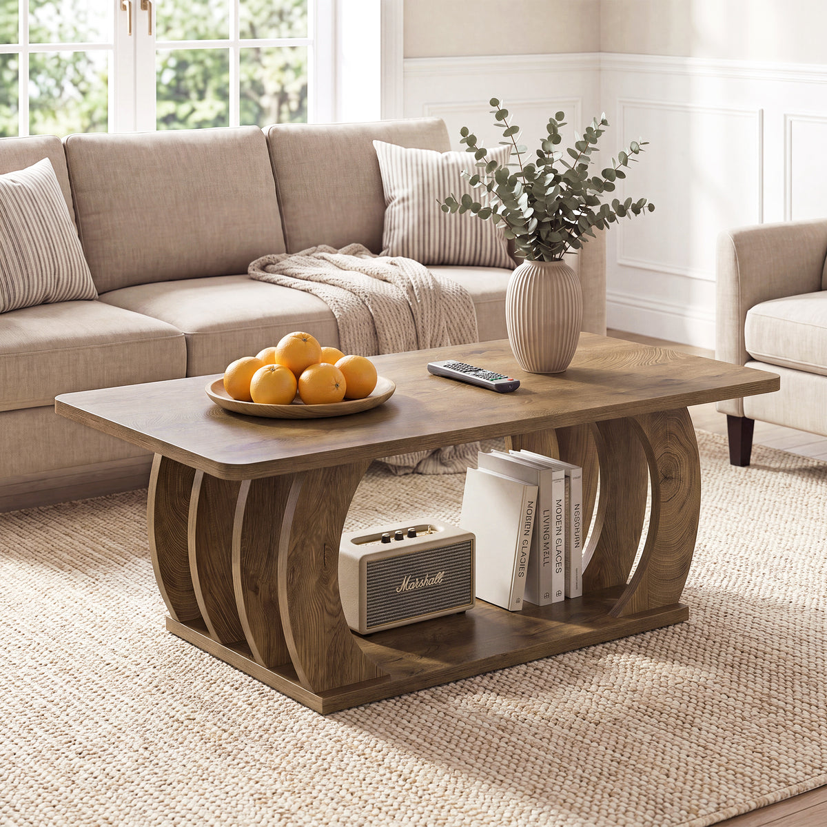 Tribesigns 120cm Farmhouse Coffee Table, 2-Tier Center Table with Storage