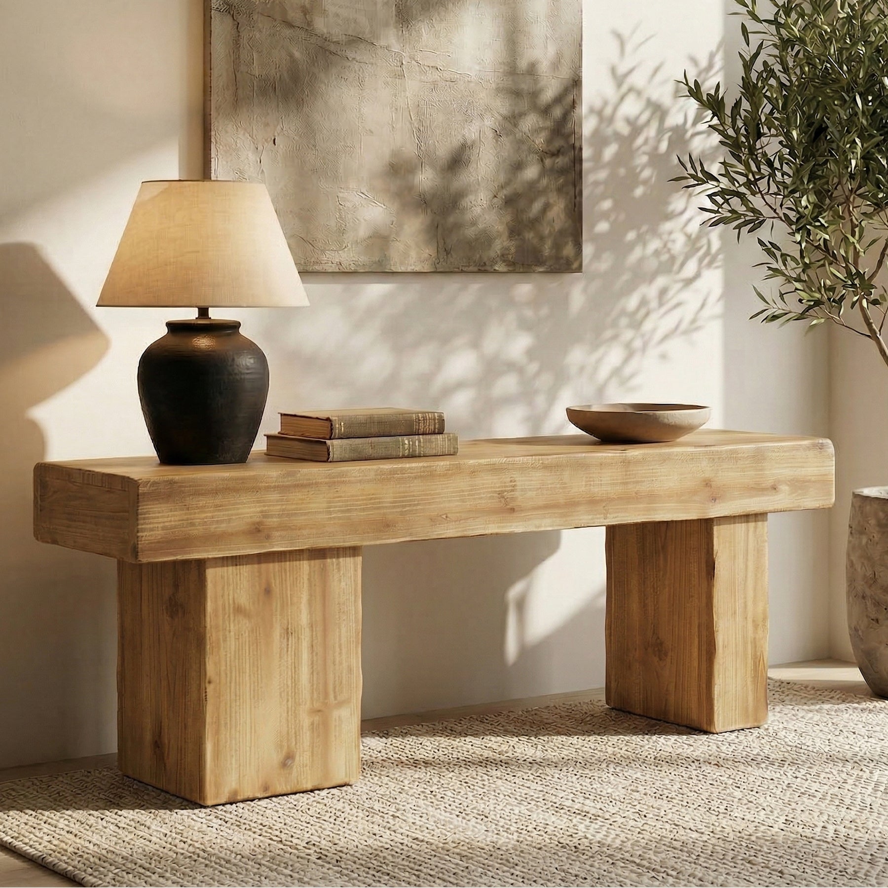 47” Solid Wood Entryway Bench, Thick Seat Bench for Hallway