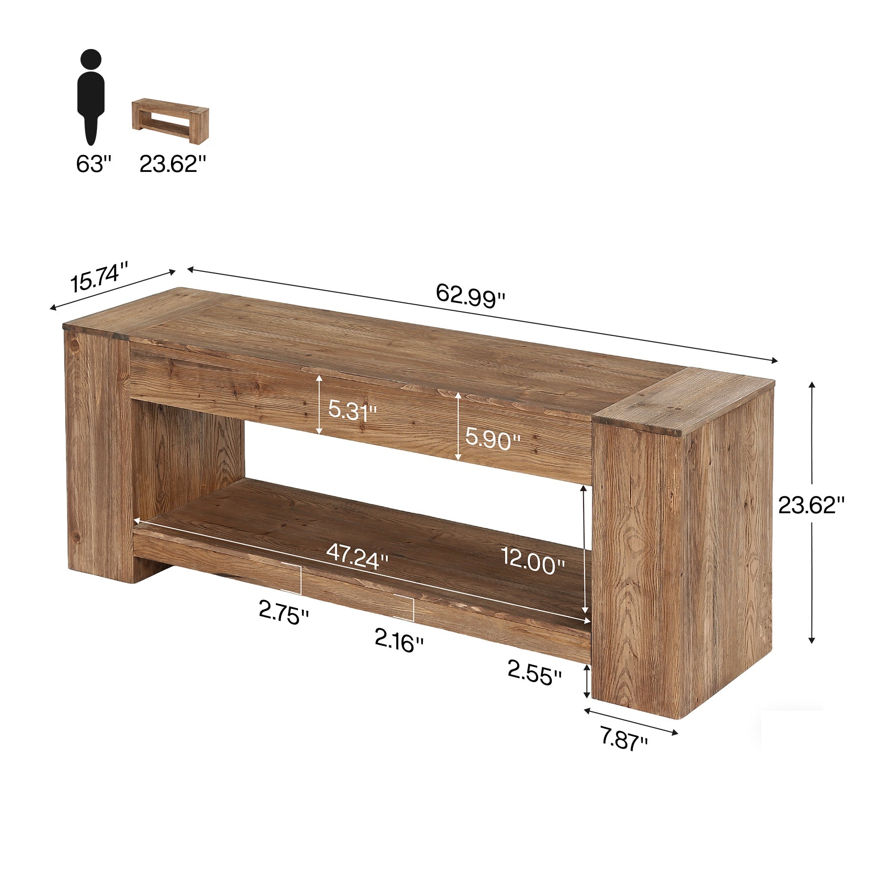 160cm Console Table, Solid Wood Entryway Table with Shelf for Hallway