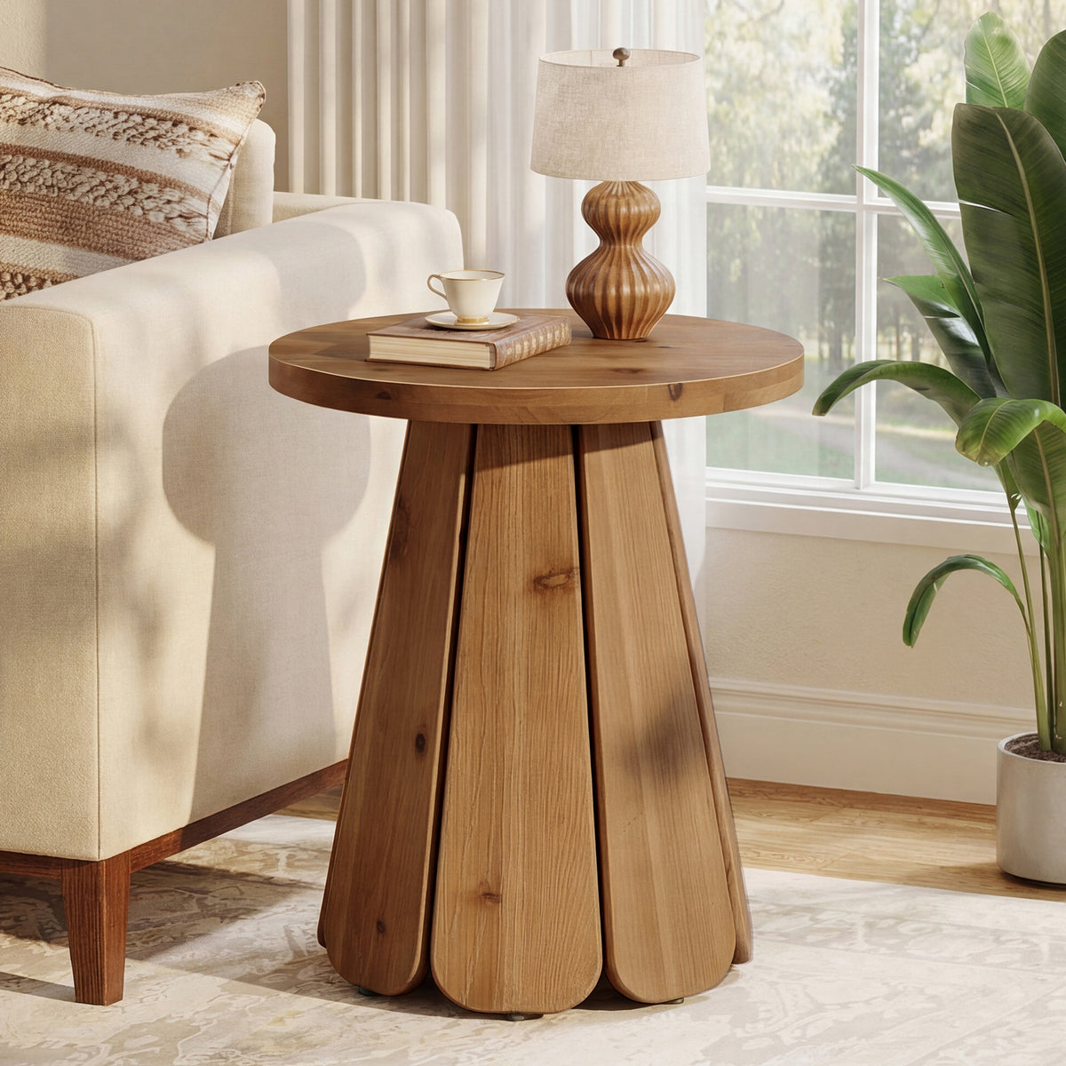 50cm Round End Table, Mid Century Accent Table for Living Room