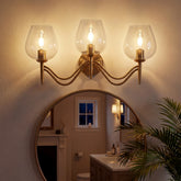 3-Light 22.8" Gold Bathroom Vanity Light, Clear Glass Wall Sconce 3