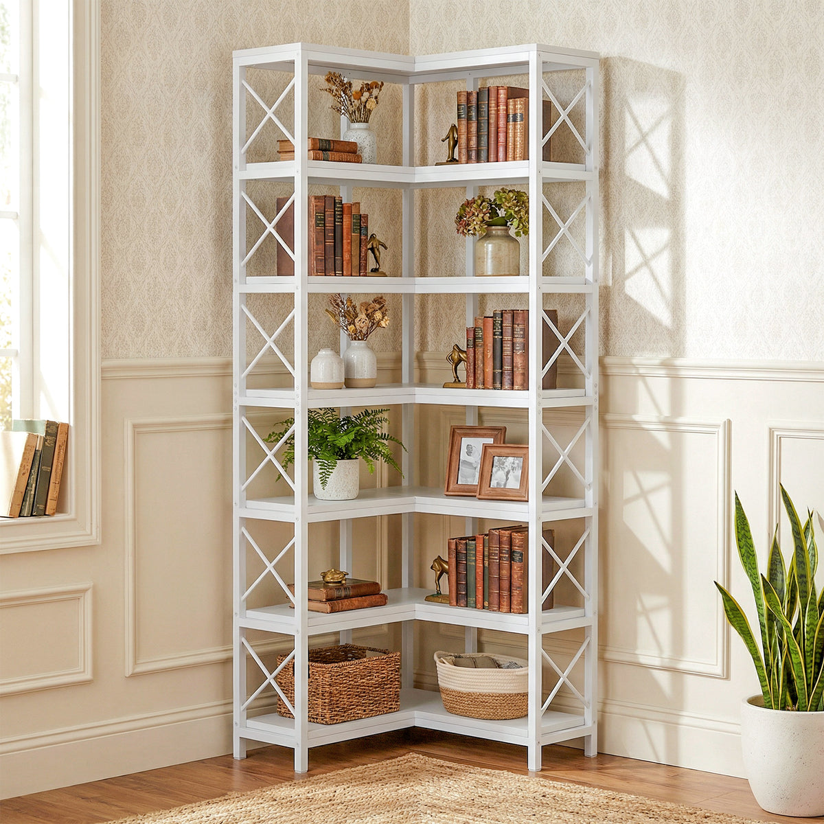 7-Tier Corner Bookshelf  Display Storage Rack