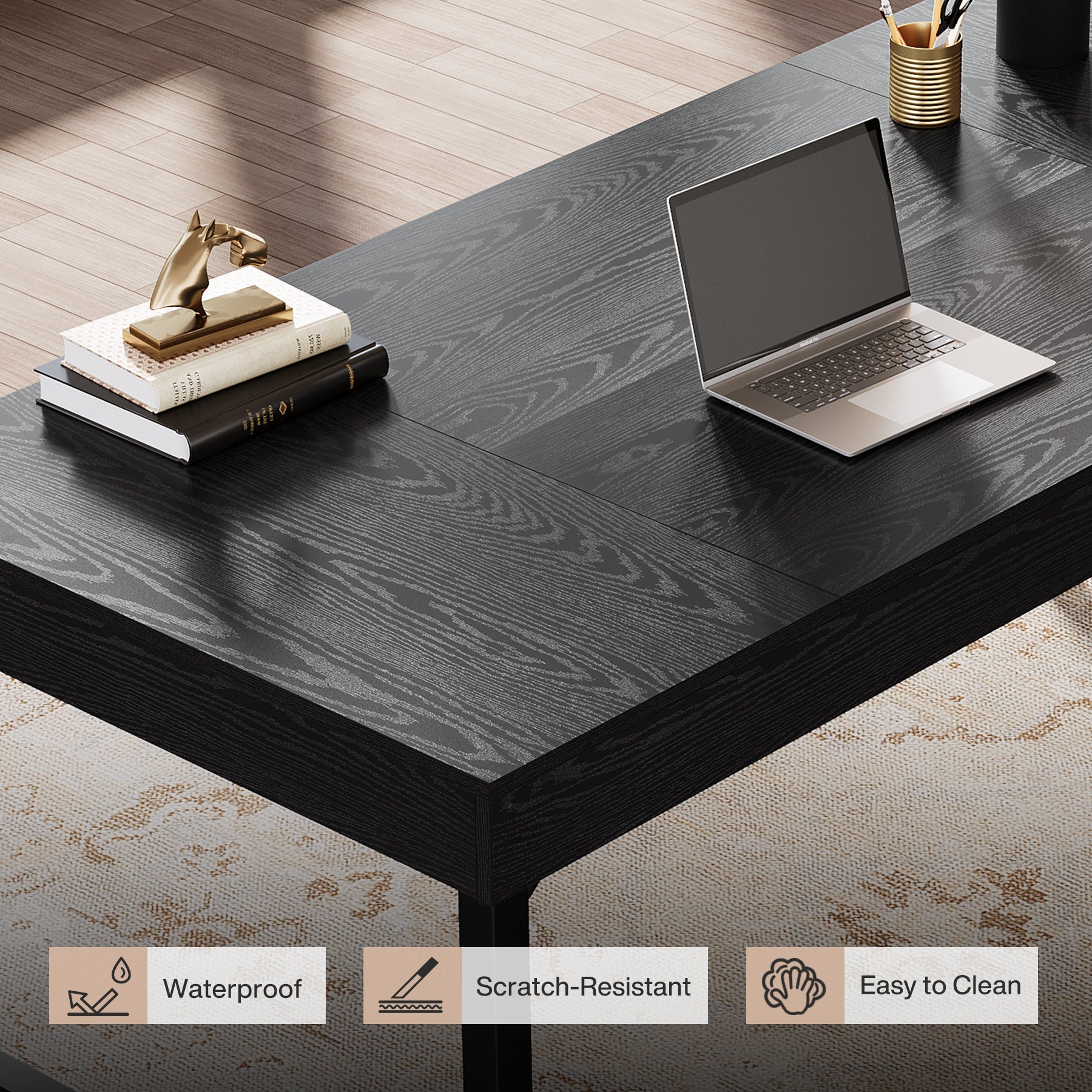55" Industrial Executive Desk, Rustic Office Desk with Metal Legs, Study & Conference Workstation