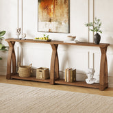 200cm Console Table, Solid Wood 2-Tier Narrow Hallway Table 3
