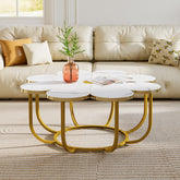100cm White Coffee Table, with Gold Floral Legs and Faux Marble Top 3