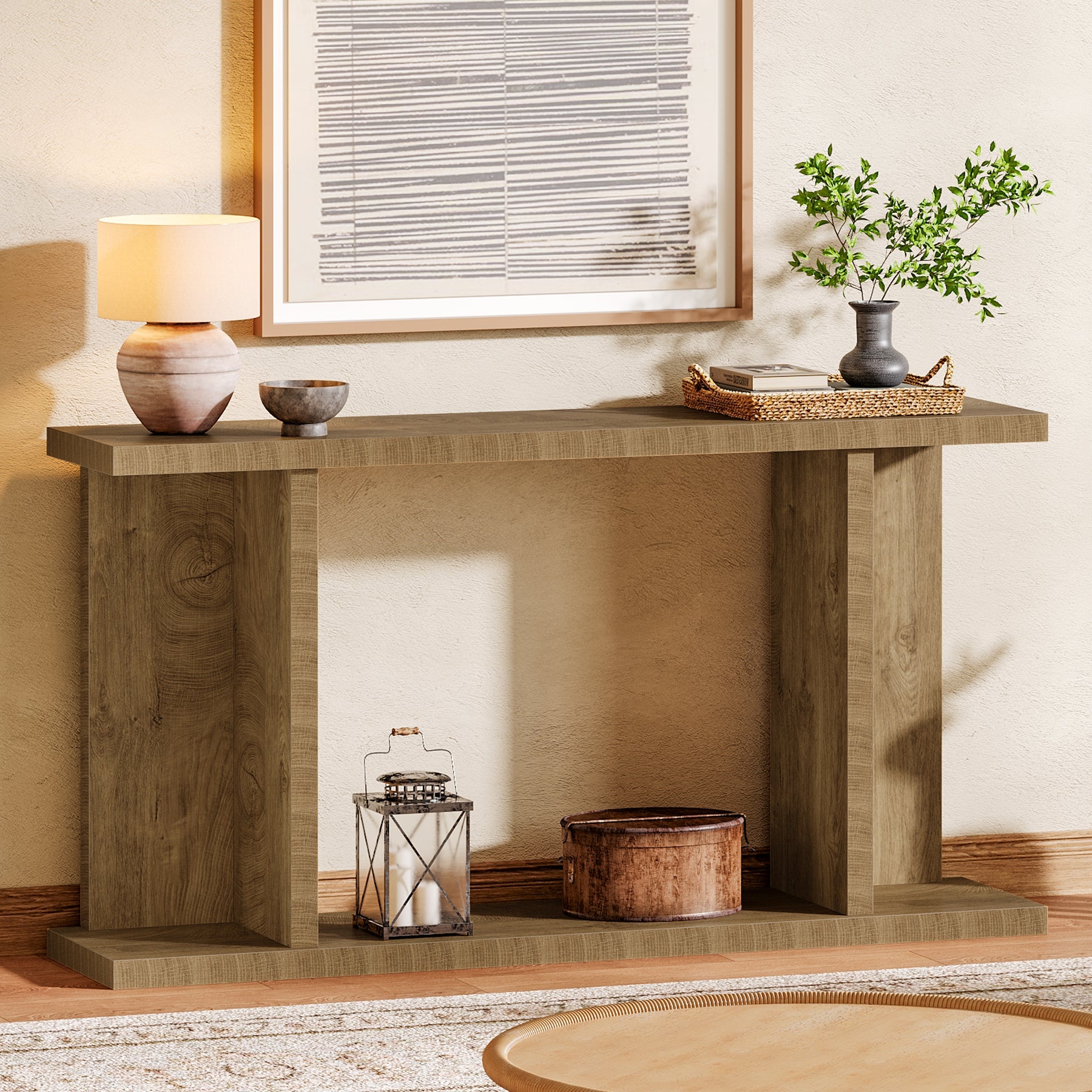 140cm Console Table, 2-Tier Farmhouse Entryway Sofa Table Behind Couch