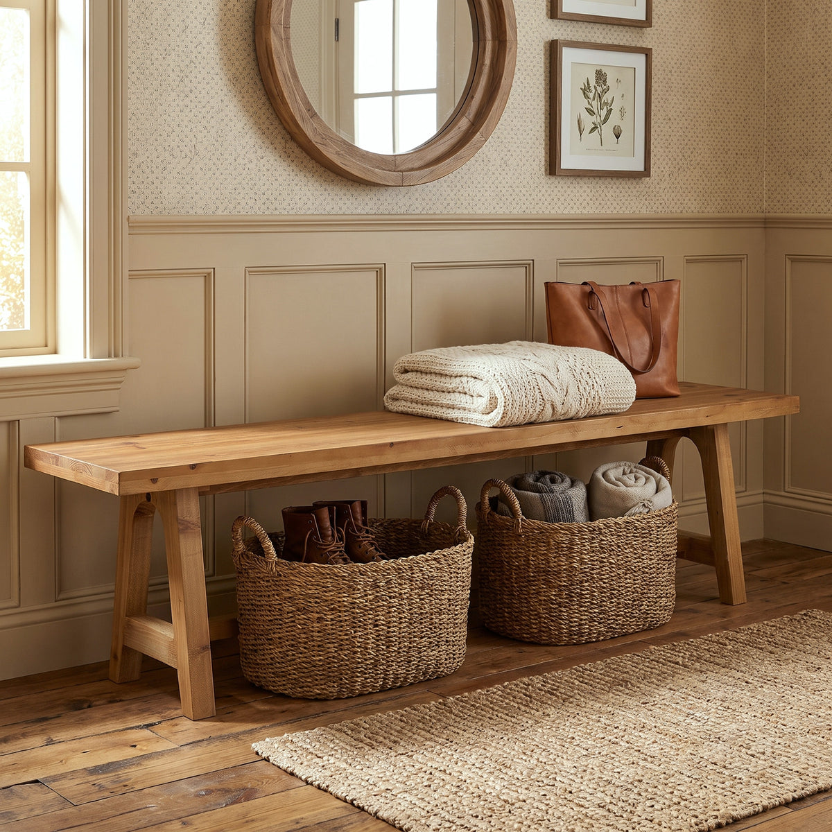 Tribesigns 63-Inch Solid Wood Entryway Bench, Rustic Hallway Shoe Bench for Mudroom