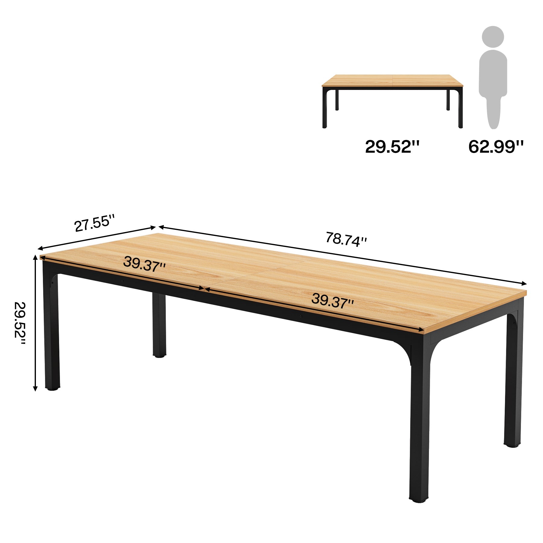 78" Rectangular Dining Table, Long Kitchen Table for 6-8 People