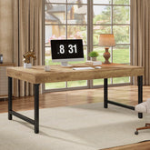 55" Industrial Executive Desk, Rustic Office Desk with Metal Legs, Study & Conference Workstation 3
