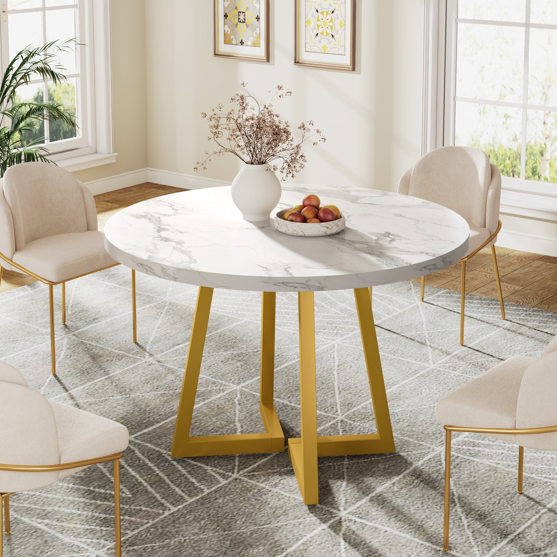 31.5" Dining Table, Industrial Kitchen Dinner Table with Metal Base