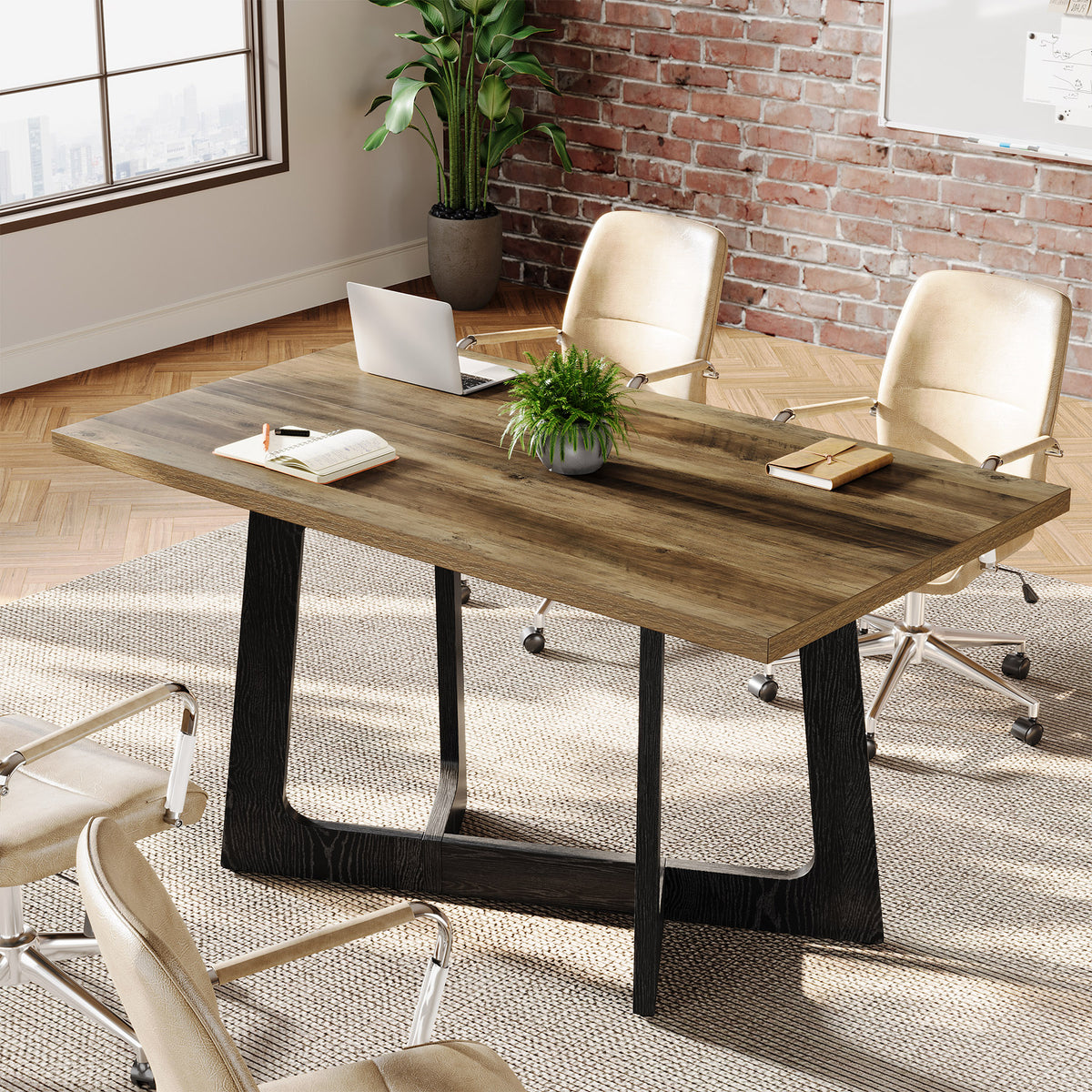 120cm Conference Table, Industrial Office Meeting Table with Sturdy Metal Base for 2-4 People
